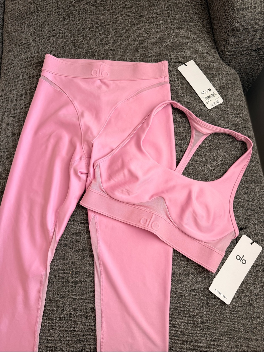 ALO Yoga Airlift Rebel Bra and Legging Set in Candy Heart Pink